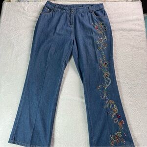 Vtg Lew Magram Collection Women’s Flare  Jeans 18W Embroidered Beaded Med Wash
